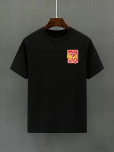 Summer American Vintage Spritz Print Women's Short Sleeve T-Shirt, Y2K Style Loose Fit Round Neck Top, Casual Unisex Fashion