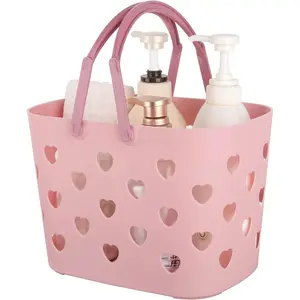 F-SBB44  Portable Shower Caddy Tote Plastic Storage Basket with Handle Box Organizer Bin for Bathroom, Pantry, Kitchen, College Dorm, Garage - Pink Decorative