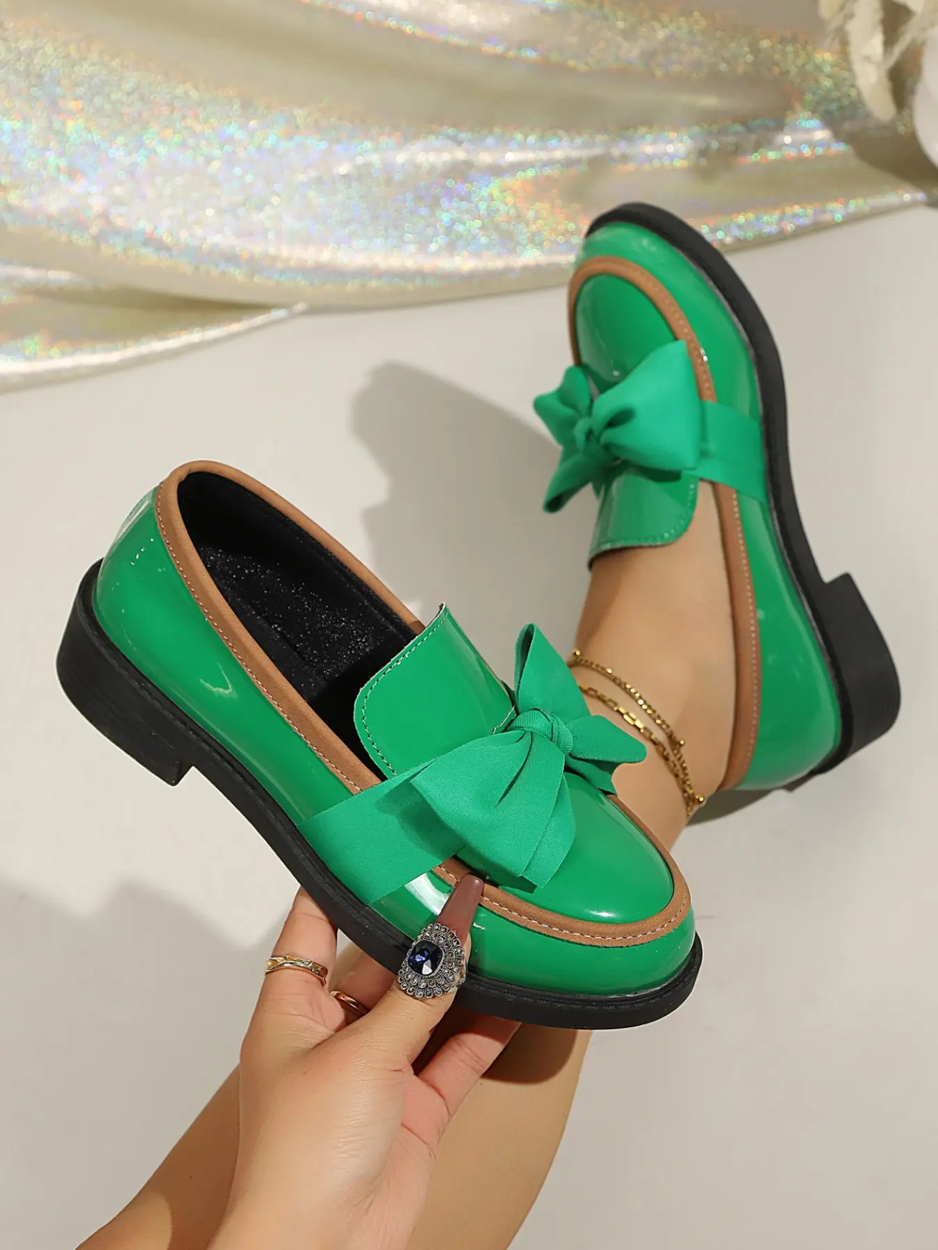 Women's PU Leather Bowknot Loafers, Soft Sole Flats Comfortable British Style Shoes, Casual Spring & Fall Footwear for Women Bowknot Design Shoes Soft Soled Shoes