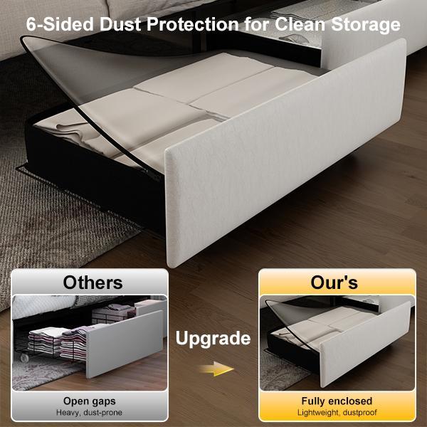 GEGOFORU Queen LED Bed Frame with Galaxy Projector & Bluetooth Speaker, Upholstered Platform Bed with 46” Tall Headboard, USB Charging Station, Storage Drawers & Wood Slat Support,Silent & Noise,Velvet