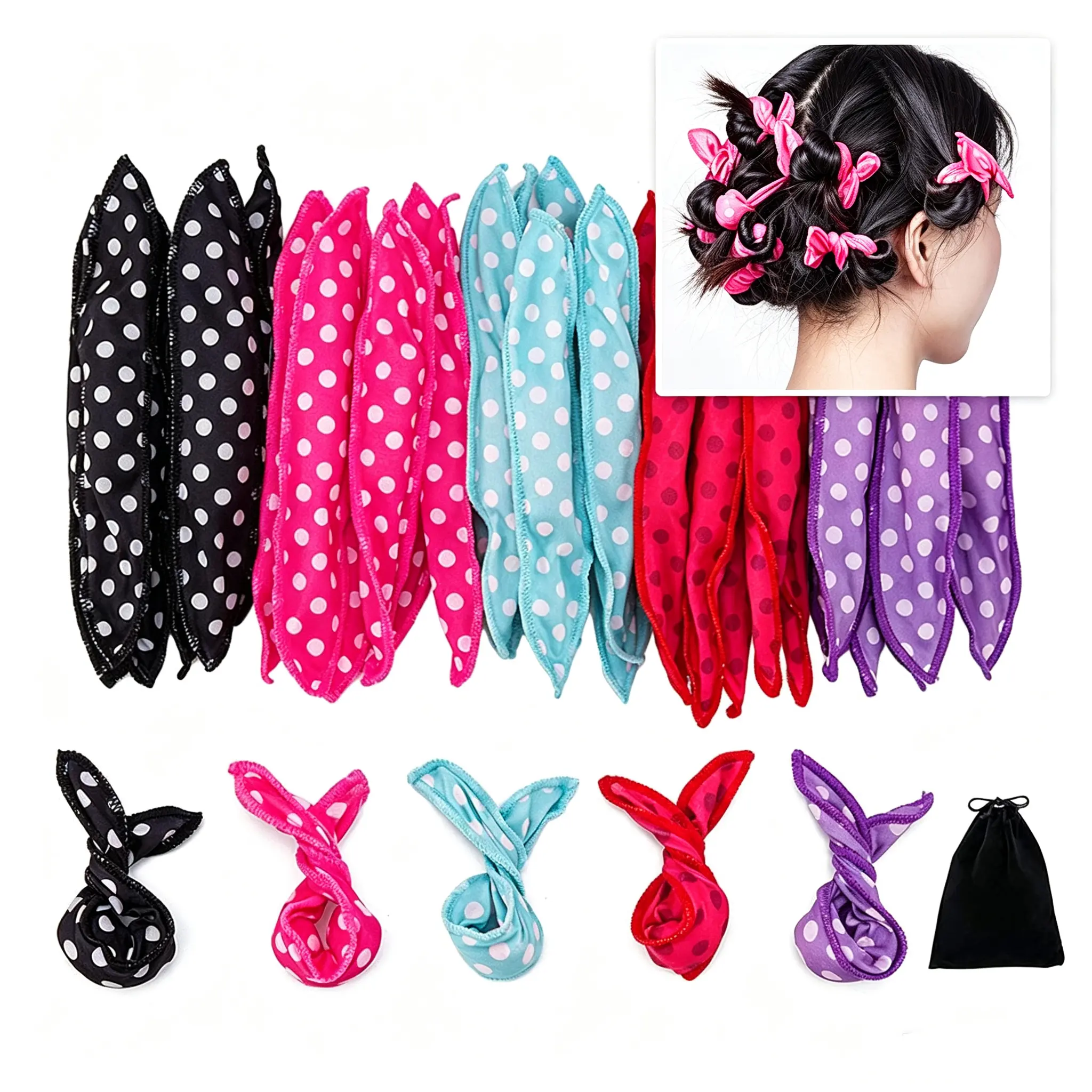 30 Pieces Hair Curler Rollers DIY Night Sleep Foam Hair Styling Tools Flexible Soft Sponge Pillow Curlers Rollers With Storage Bag (5 Colors)