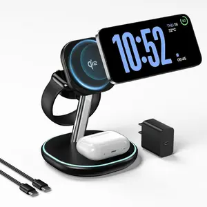Qi2 3 in 1 Wireless Charging Station, Certified 15W Fast Wireless Charger for iPhone 16/15/15 Pro/14/13/12,  Watch, AirPods, Magnetic Charger for iPhone with Sleep Friendly Light (Black, Qi2)