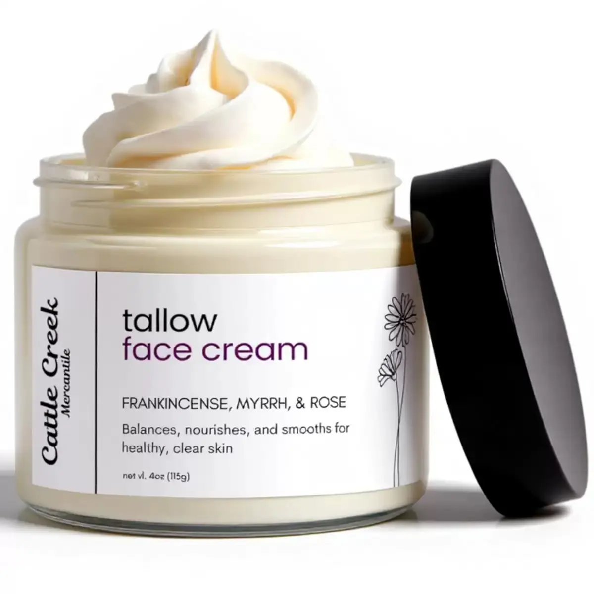 Cattle Creek's Whipped Beef Tallow FaceCream with Frankincense, Myrrh & Rose -Nourishing Moisturizer, Hydrating Anti-AgingSkincare, Soothing & Repairing Daily LotionSensitive Smoothing
