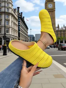New Summer Hollow Out Knit Mules for Women, Soft Sole Breathable Open Toe Slippers, Versatile Casual Footwear for Spring & Fall