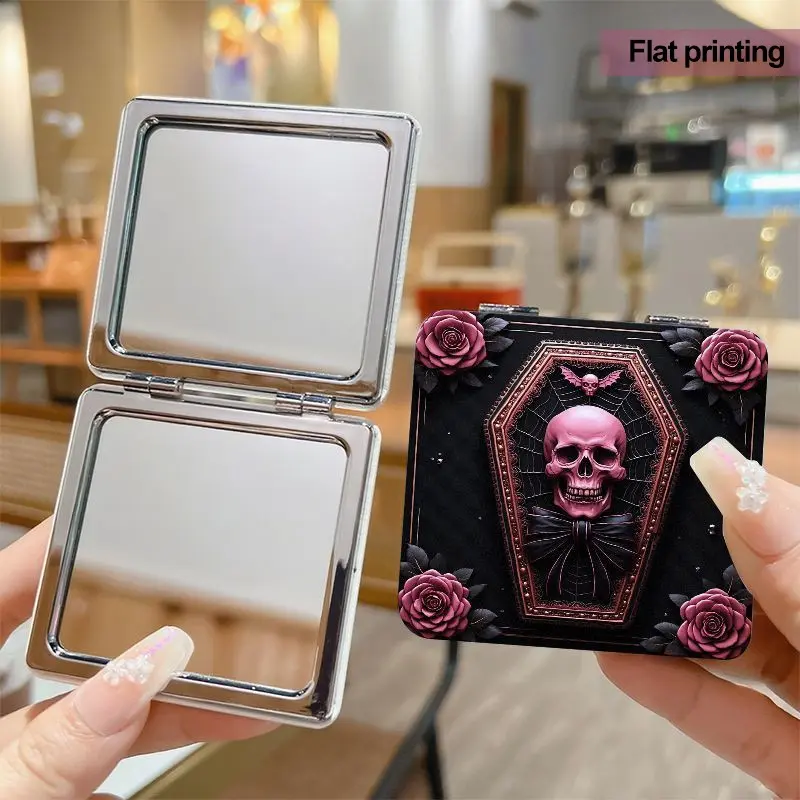 Gothic style skull coffin small mirror - double-sided folding makeup mirror, perfect for travel, decorated with roses, perfect for Gothic style, a pocket mirror for women, and a unique gift for makeup enthusiasts