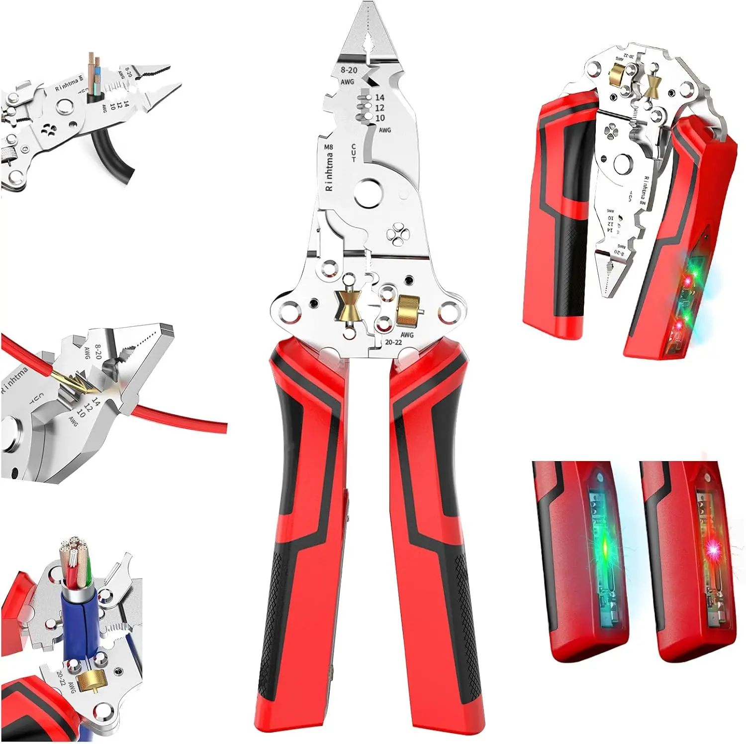 14-in-1 Wire Stripper with Rechargeable Voltage Detection & Alarm | Detectable 12-250V, 2026 New Heavy-Duty Electrical Pliers & Wire Cutters–for Professional and Home Use (Ruby)