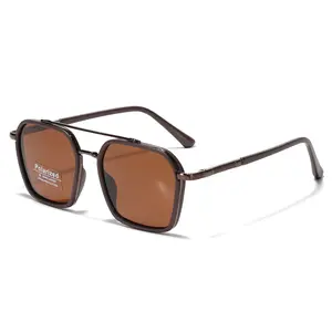 tiktok  shop  must  have  se coffee sunglasses hair friendly women sun glasses summer accessories Square Frame Tr90 Double Bridge Polarized Sun Glasses TAC Lens Unisex Glasses versatile sunglass polarize glass