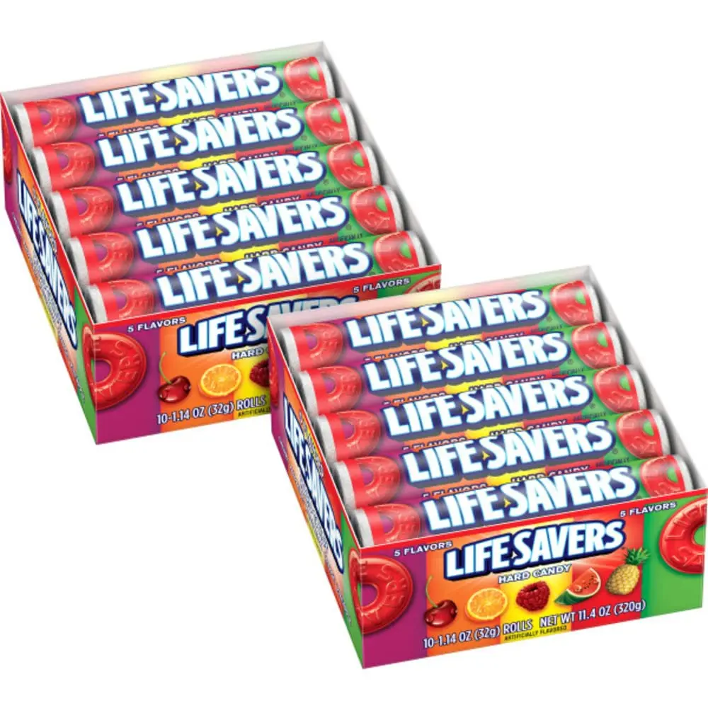 Life Savers 5 Flavors Hard Candy Bulk Pack 1.14 oz Roll Pack of 20 Classic American Candy for Lunches Snacks or Sharing