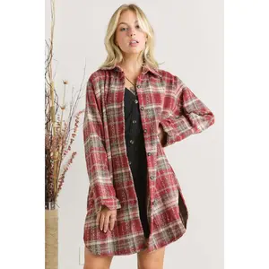 Red Long Plaid Shacket