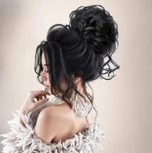 TwiceBeauty Black Messy Bun Hair Piece Tousled Updo Hair Buns Extension Elastic Hair Band Hair Pieces Curly Hair Bun Scrunchie for Women Girls Party Daily Use Glueless Clip In quick style plate
