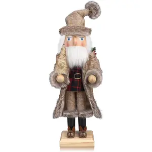 Santa Christmas Nutcracker Figures Decor 15 Inch, Wooden Xmas Nutcracker Santa Nutcracker Ornaments, Festive Christmas Decorations for Shelves and Tables