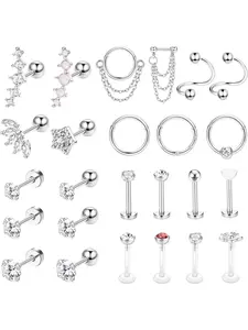 25Pcs 16G Cartilage Piercing Jewelry Surgical Steel Helix Piercing Jewelry Forward Helix Earrings Conch Hoop Cartilage Earring Stud Ear Studs