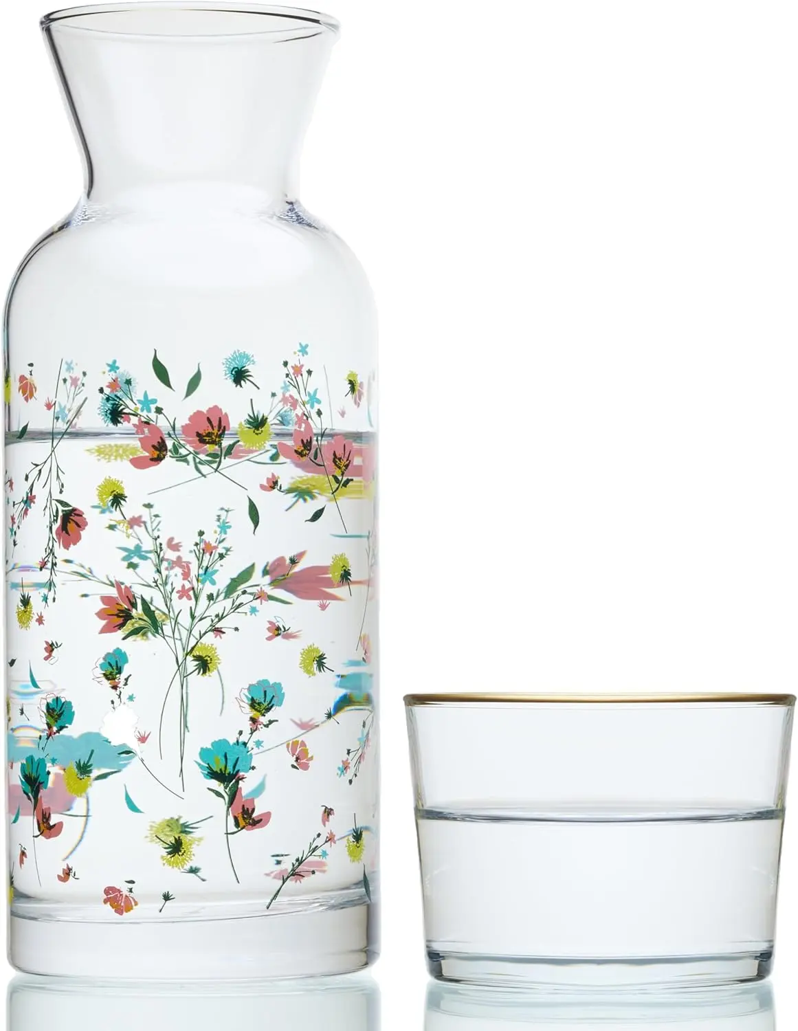 23 oz Floral Bedside Water Carafe and Drinking Glass Set - Eco-Friendly Nightstand Tumbler, Mindfulness Hydration Decanter, Approx Size Kitchenware Home Decor Drinkware