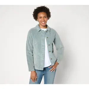 AnyBody Stretch Corduroy Collared Jacket with Pockets