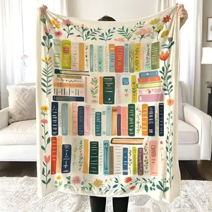 Vintage Library Cozy Plush Fleece Blanket, Boho Wildfl0wers Bookish, C0ttagecore Flower Gift, Retro Book Lover