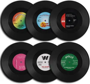 Vinyl Record Coasters, 6 count of Retro Style Vinyl Coasters