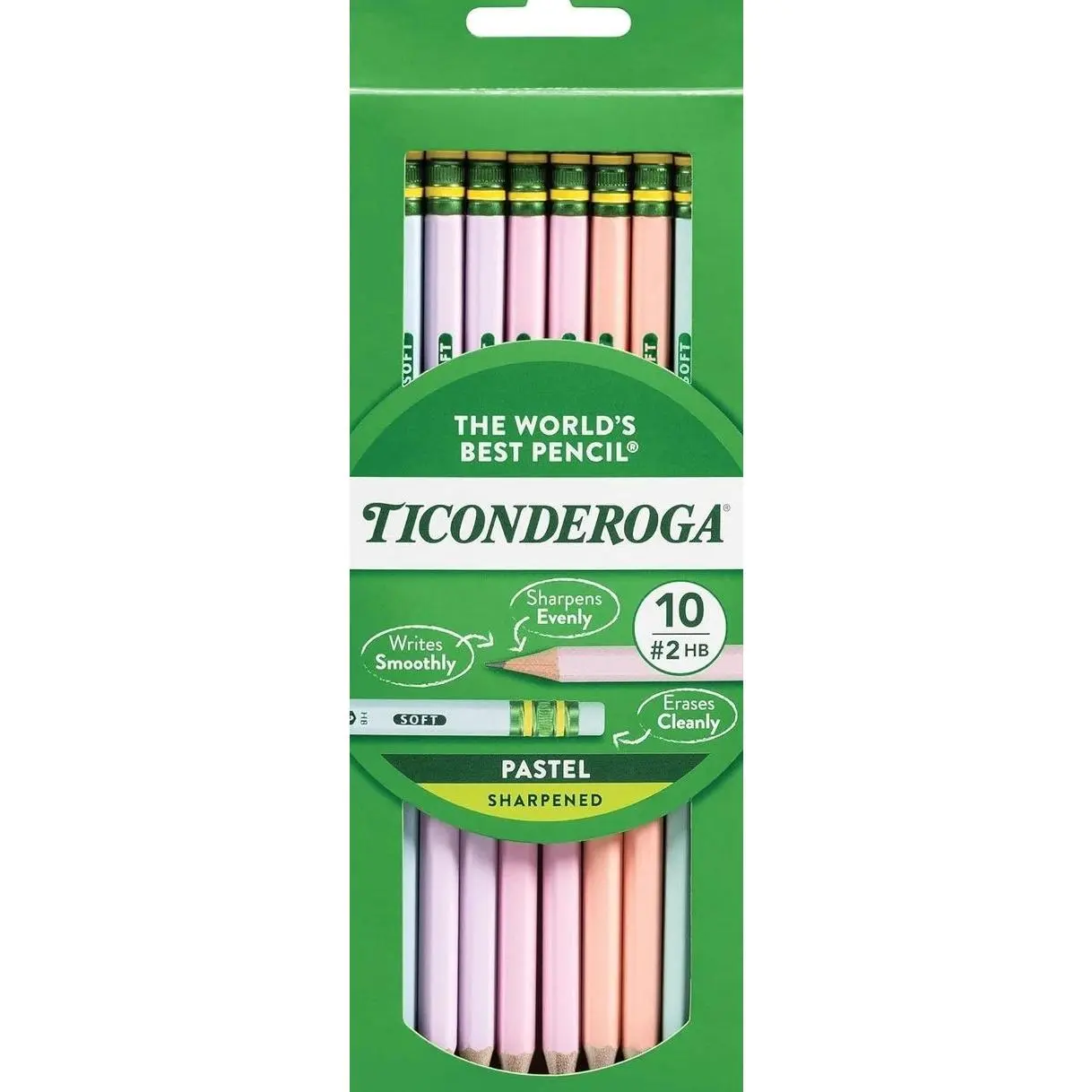 Ticonderoga® Pastel Pencils, 2 Soft, Assorted Colors, Pack Of 10 Pencils