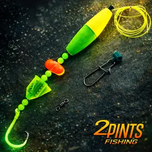 5 Pack Catfish Leaders - Hand Tied with Glow Hook, Float and Rattles - Includes Weight Slides and 360 Swivels