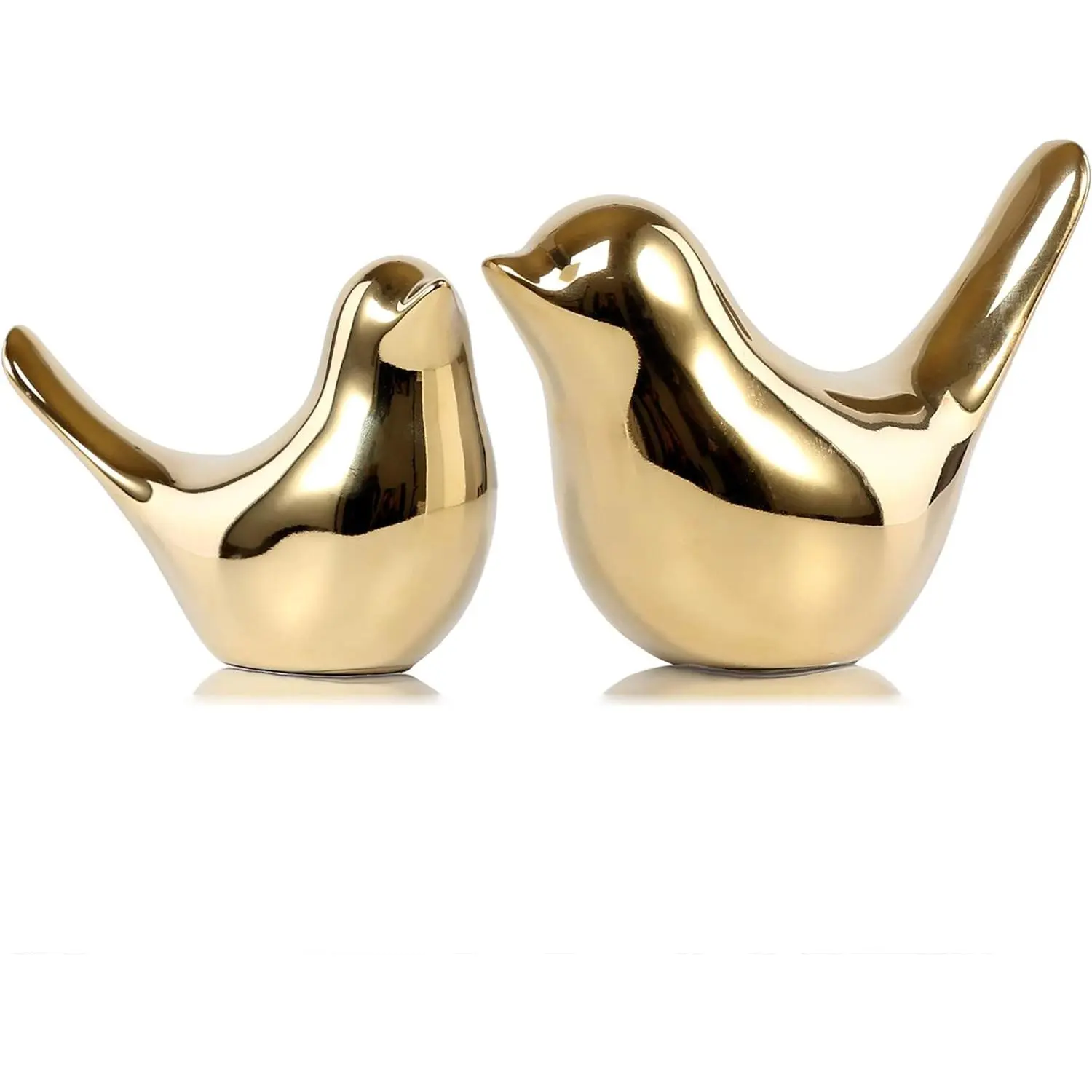 small Birds Statues Home Decor, Modern Style, Gold, M&L | Ceramic Animal Figurines, Set of 2 Decorative Ornaments, For Living Room, Bedroom, Office Desktop, Cabinets, Coffee Bar