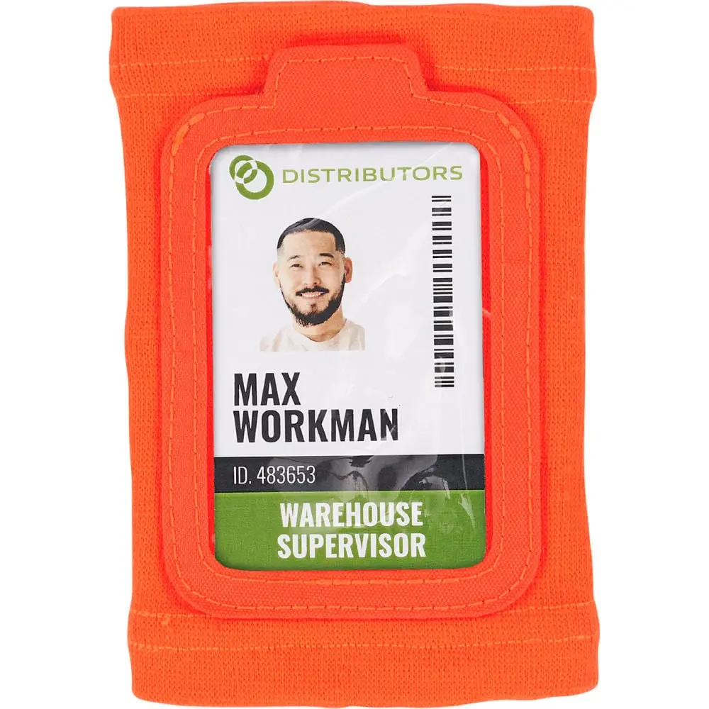 Ergodyne B3159135 Squids 3388 Orange Wrist ID & Decal Holder - One Size, Soft & Breathable Design, Easy Access, Durable Transparent Vinyl Window, Flex Sizing, Storage Pocket, Zipper, Lost ID Prevention
