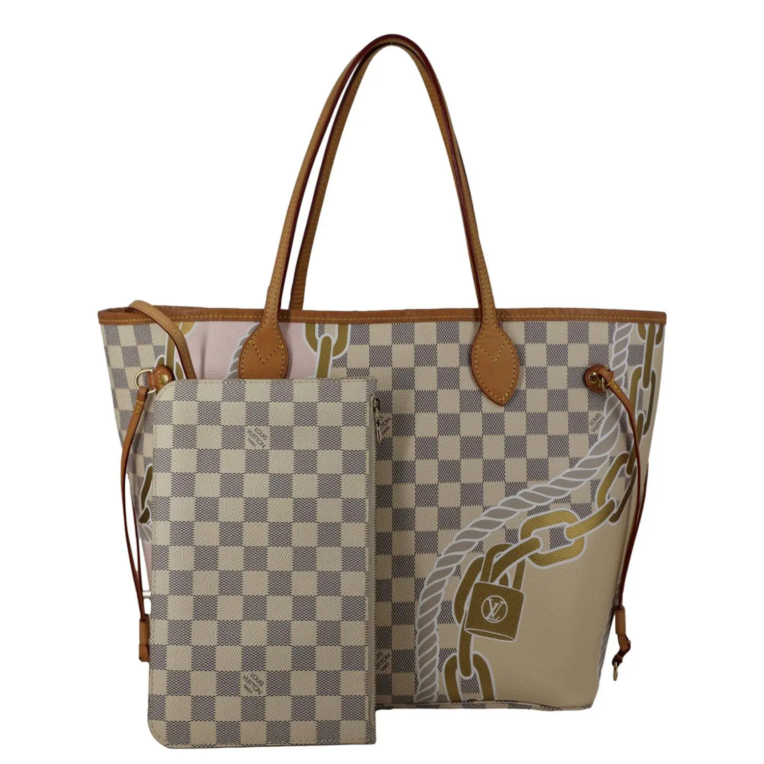 Pre-owned Louis Vuitton Damier Azur Shoulder Bags Neverfull Nautical MM Tote Shoulder Bag White