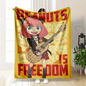 Rock Girl With Guitar Flannel Blanket Anime Art Print Design Soft Warm Cozy Throw Blanket With Fade Resistant Fabric For Sofa Bedroom Living Room Office And Gift Use summerwins