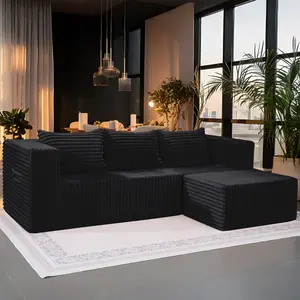 Naudacaa 98.4" Cloud Sectional Couch with L-Shape Chaise,Modern Modular Sofa with Deep Seat, Upholstered Couches for Living Room Bedroom,No Assembly Required, Beige (Plush Corduroy Fabric)