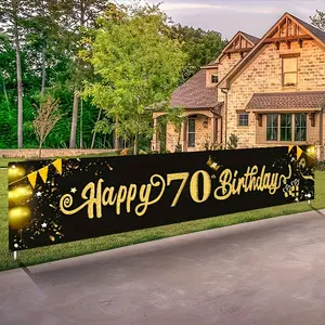 2D Flat, Elegant Black & Golden 70Th Birthday Banner - Ideal for Party Decor, Photo Props & Home Accents, 2D Flat