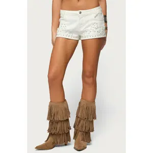 Edikted Women's Studded Patchwork Low Rise Denim Shorts