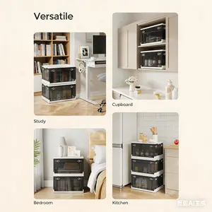 Plastic Storage Bins With Lids, 11.6 Gal. (46.4 Qt.) Stackable Closet Organizer, 5 Doors, Pack Of 3, Storage Cabinet, Office Organization, Foldable, Cloud White And Slate Gray