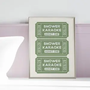Shower Karaoke Ticket Sage Green Print, Bathroom Aesthetic Poster, Retro Print, Funny Wall Art Poster, Trendy Cute Decor,  Decor No Frame