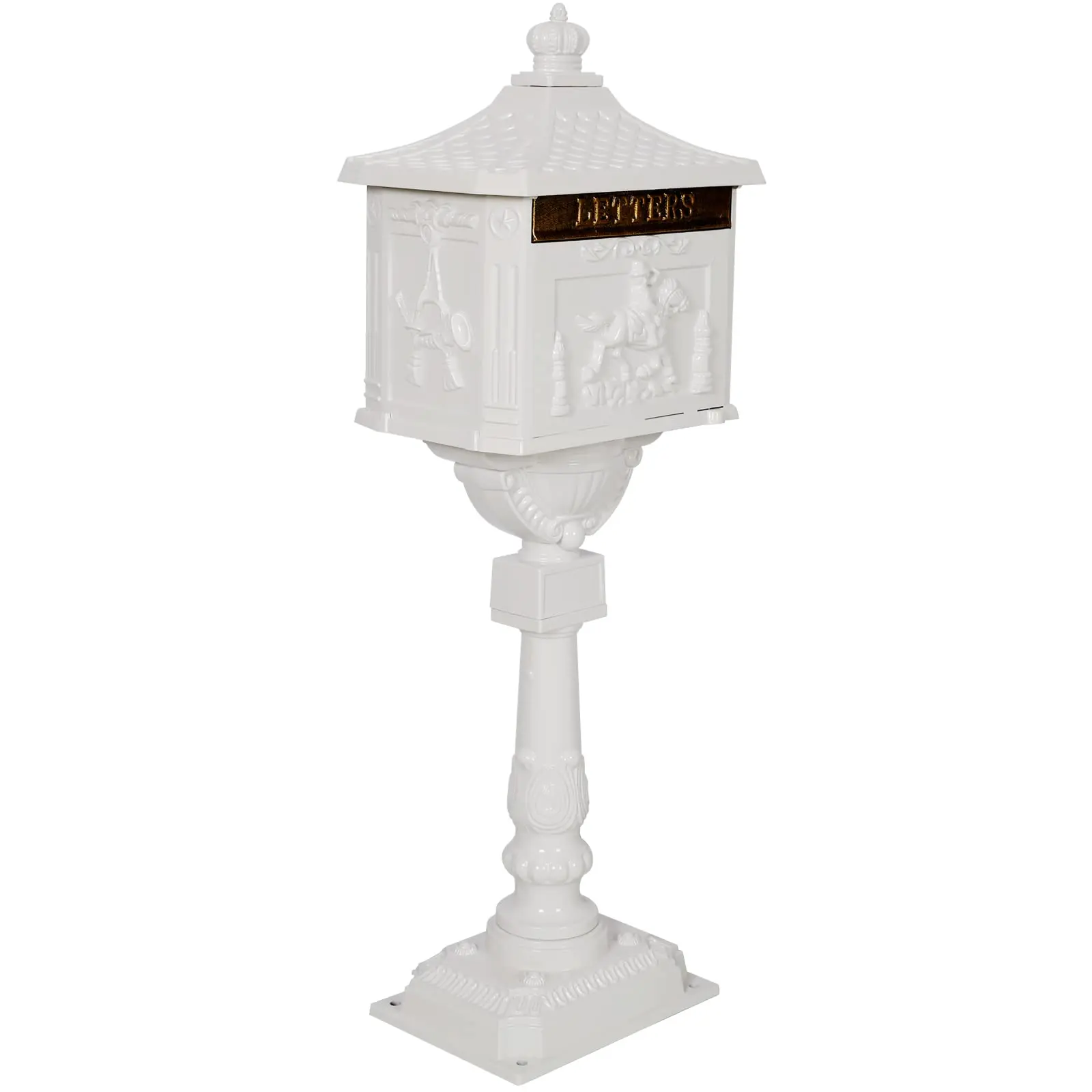 Garvee Metal Post Mount Secure Mailbox with Post Manager - 45.5" Tall, 16.5" W Weatherproof Locking Letterbox, Retro Look, Enhanced Security Door, Keys-Included White Outdoor Mailbox, Easy Installation, Durable, Elegant Gift for Families