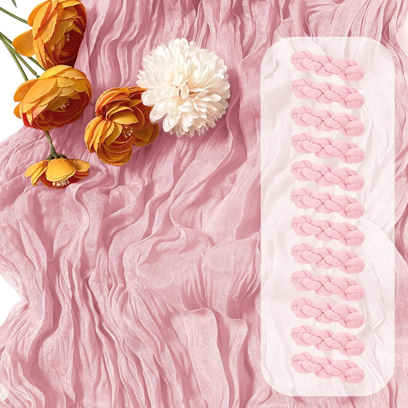 12 Pack Cheesecloth Table Runner 17 x 108 Inch, Semi Sheer Gauze Fabric Table Runner Bulk, Rustic Romantic Gauze Runner for Wedding Reception, Baby Shower, Birthday Banquet & Event Table Decoration