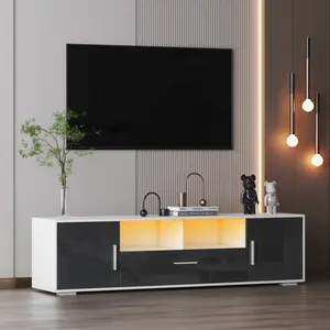 LED TV Stand for 65 Inch TV High Gloss Entertainment Center with Storage TV Console Table TV Cabinet for Living Room Bedroom Grey