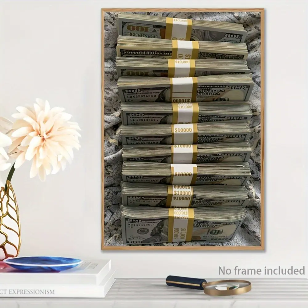 Stacked $100 Bills Money Canvas Poster - Wealth & Hustle Aesthetic Inspirational Unframed Print, Home Decor Decoration for Office, Kid Room, Balcony, Stacking-Themed Wall Art Gift, Wealth And Hustle, Inspirational Prints