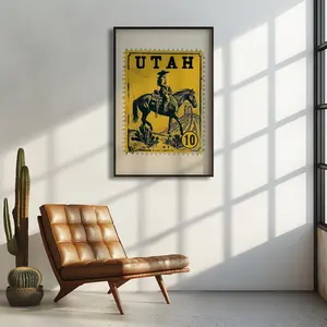 Vintage Utah Stamp Stamp Wall Art Western Cowgirl Print Rustic Home Decor