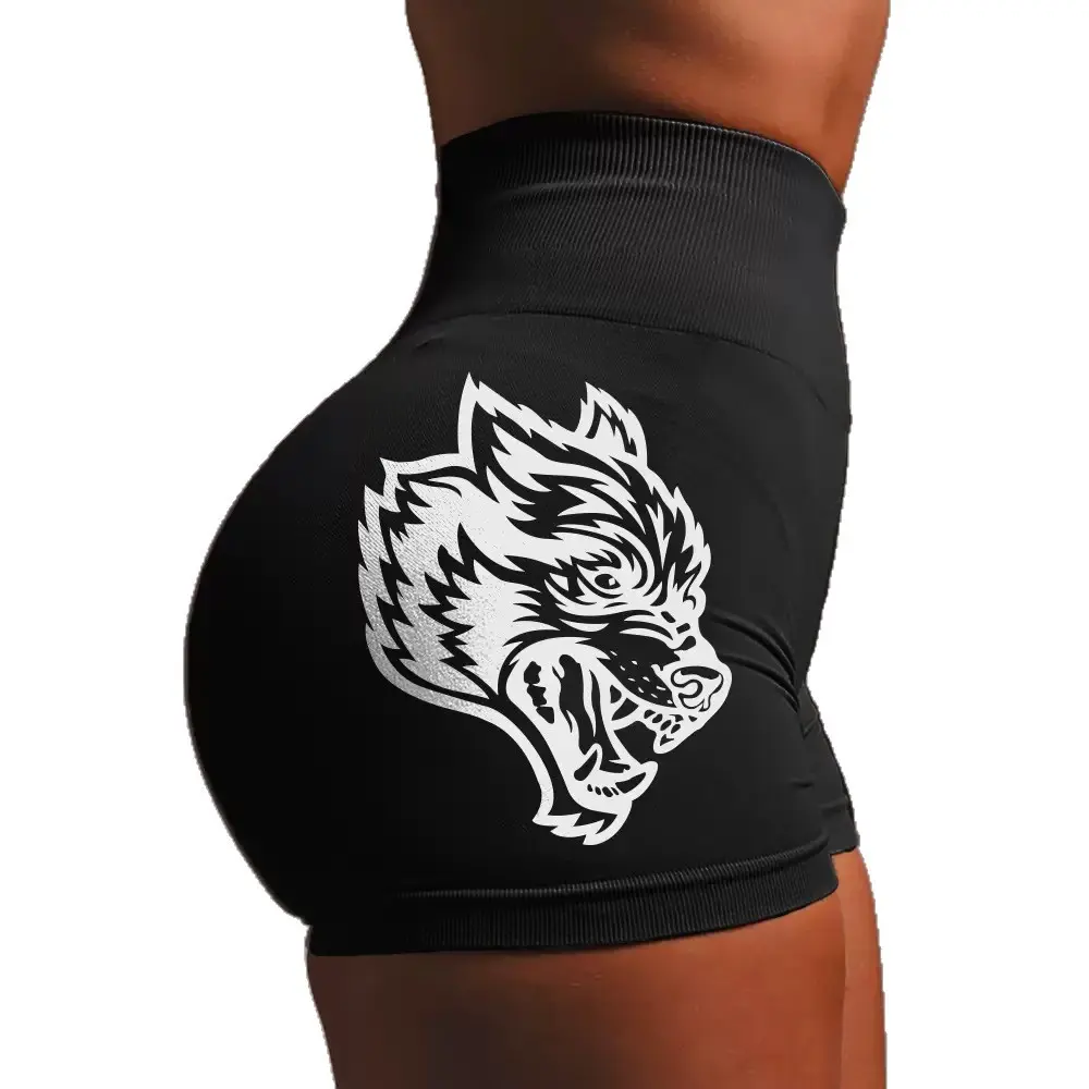 Female Wolf Head Athletic Outdoor Sports Shorts - High-Quality, High-Elasticity, Non-Curling, Colorful, Elastic Flex Waist, Breathable, Compression Gym, Lightweight Universal Shorts for Yoga, Summer Fitness, Athletic Wear Shorts