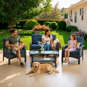 【Summer Vibes】Ovios 4-Piece Outdoor Patio Furniture Set, High Back Grey Wicker Sofa Set with Cushions and Coffee Table, All-Weather Conversation Set for Backyard Porch Deck Garden Balcony Seating Furniture