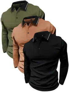 3-pack men's POLO shirt lapel long-sleeved T-shirt spring and autumn simple retro casual men's wear daily outdoor sports light business outdoor running wear tops