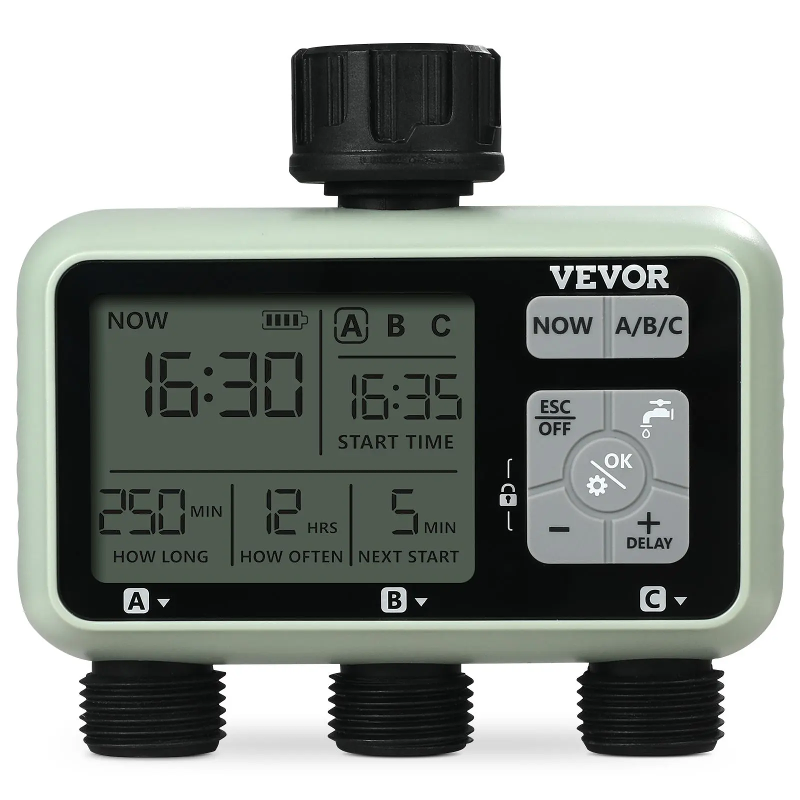 【Summerfinds】VEVOR Water Timer,  3 Outlets, Hose Watering Sprinkler Timer, with 3 Independent Watering Zone LCD Display Rain Delay Mode Manual Mode 360° Brass Inlet Metal Filter, IPX6 Waterproof for Yard Watering