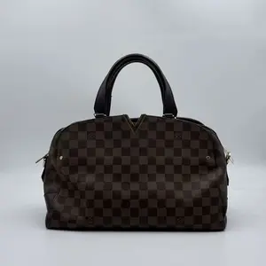 Pre-owned LV H5Kensington Bowling Bag Damier Ebene Canvas with Leather Trim H77544