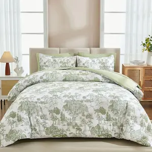 DJY Comforter Set Queen Size, Sage Green 7 Pieces Bed in a Bag Queen Botanical Comforters with Sheets Elegant Plants Print Soft Microfiber Reversible Complete Bedding Sets for All Season