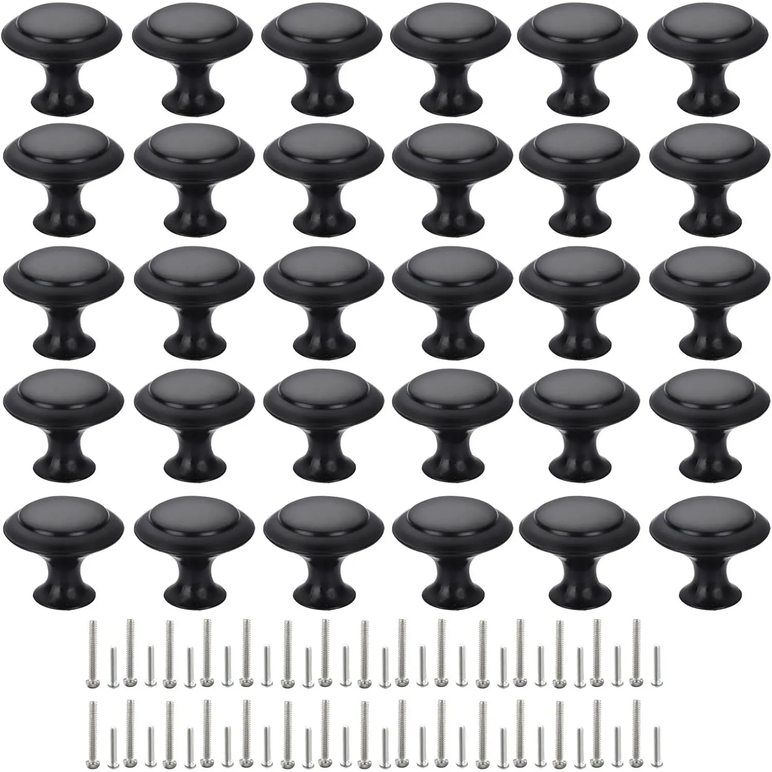 Cabinet Knobs, 30 count 30mm Dresser Knobs,  Drawer Knobs, Metal Furniture Handles, Black Zinc Door Knobs for Closet- 1-1/6 Inch Diameter Round Drawer Pulls Kitchen Knob Hardware with Screws DIY