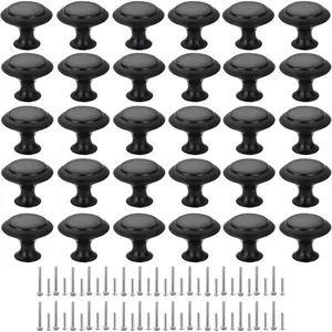 Cabinet Knobs, 30 count 30mm Dresser Knobs,  Drawer Knobs, Metal Furniture Handles, Black Zinc Door Knobs for Closet- 1-1/6 Inch Diameter Round Drawer Pulls Kitchen Knob Hardware with Screws DIY