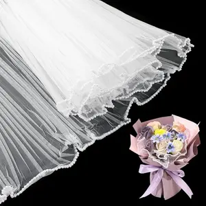 2 Counts and Floral Wrapping Mesh Paper with Pearl Edge, Ruffled Wavy Design Perfect for Valentine's Day & Weddings