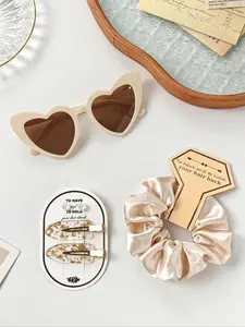 Bridesmaid Proposal Gift Hair Accessories Set, Including Scrunchies, Heart-shaped Sunglasses, Earrings, Hair Clips, Wedding Party Accessories Kit