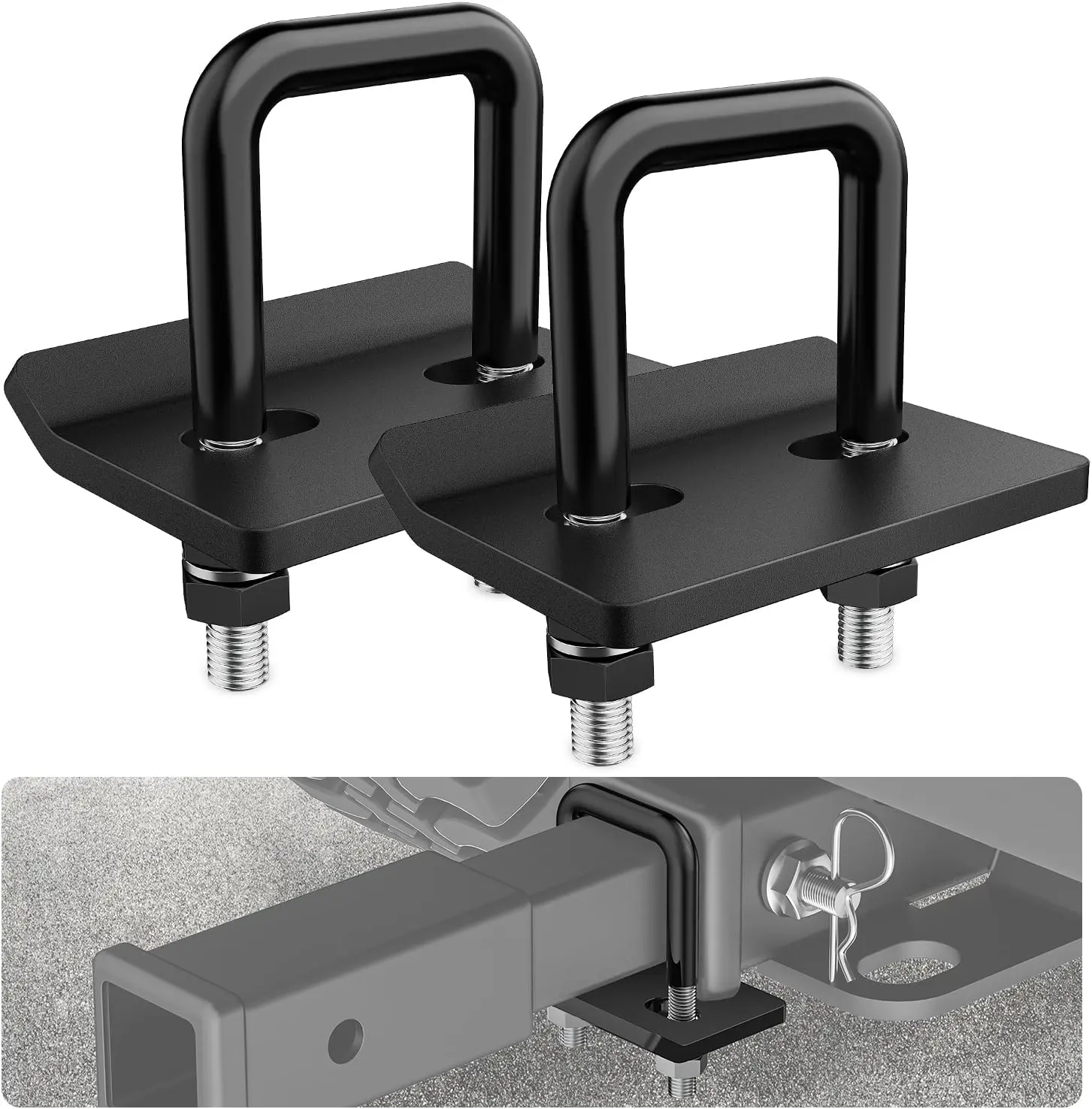 Nilight 2PCS 2-Inch Heavy-Duty Steel Trailer Hitch Tightener, Anti-Rattle Hitch Mount with Rubber Triple Protection, Matte Black Anti-Rust Finish, Tow Hooks & Installation Hardware