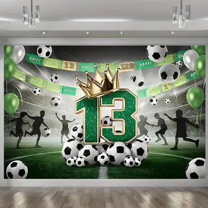 Modern Farmhouse 1pc Amber Glow Polyester Party Banner, 13th Happy Birthday Football Theme, Mixed Color,   for Spring, Summer, Fall, Winter, Room Decor, Home Decor, Wall Decor, Party Background Decor