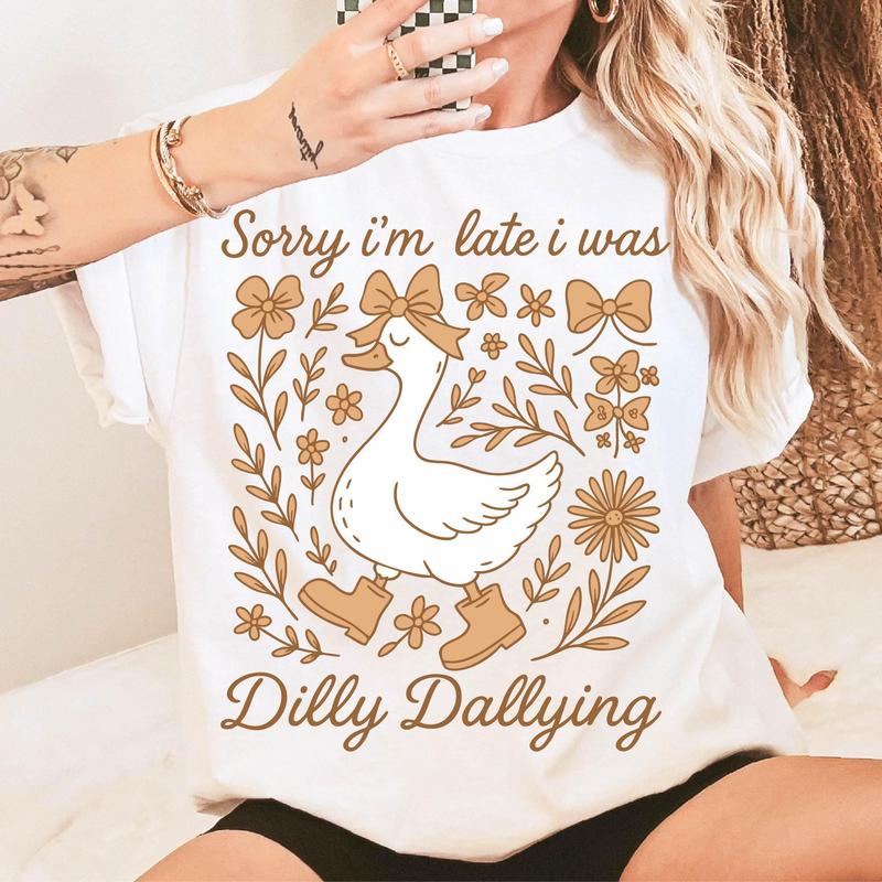 Dilly Dallying Goose Shirt: Retro Floral Funny Mama Shirt