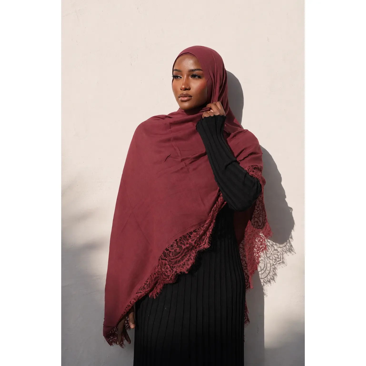 Lace Modal Hijab Set- Rose Wood